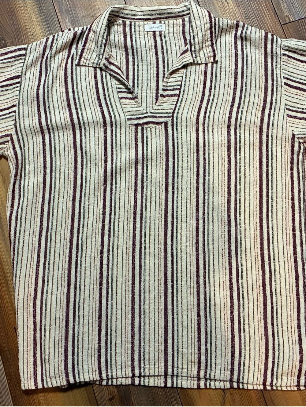 John P Men’s XL Greek Cotton Striped Baja Boho Pullover Shirt - Picture 8 of 12